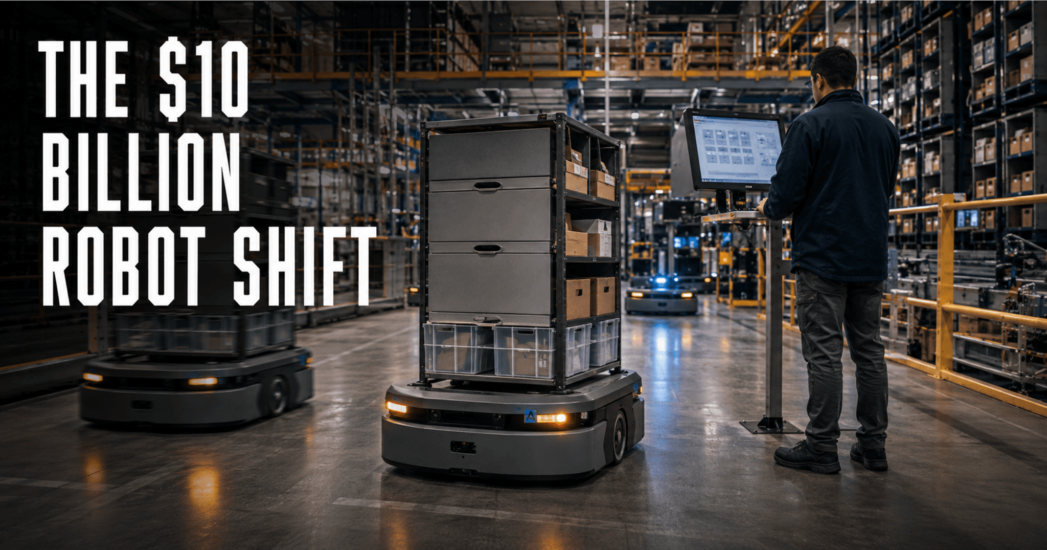 Automation, controls and robotics in warehouse — skilled professionals at work