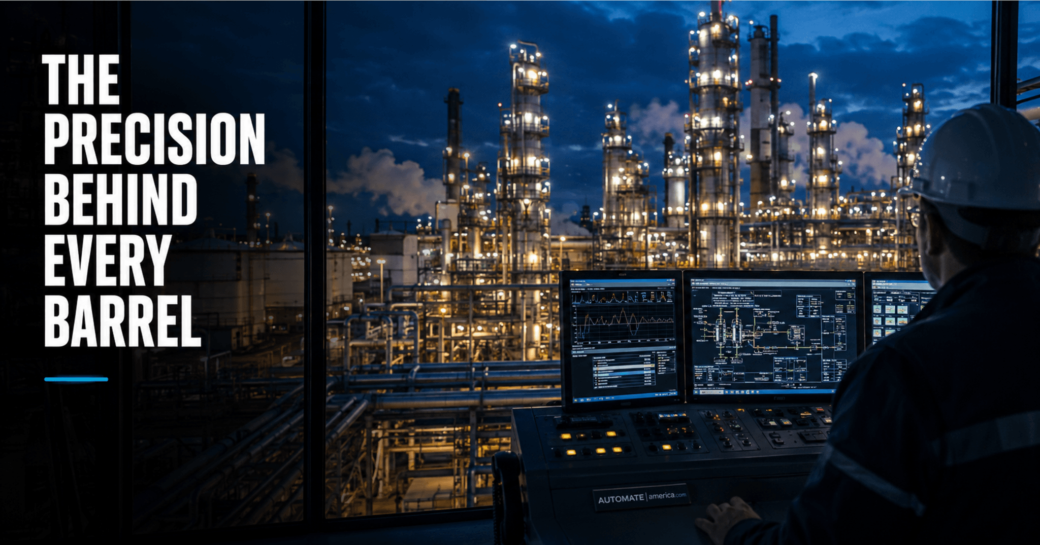 Automation, controls and robotics in oil and gas refinery — skilled professionals at work