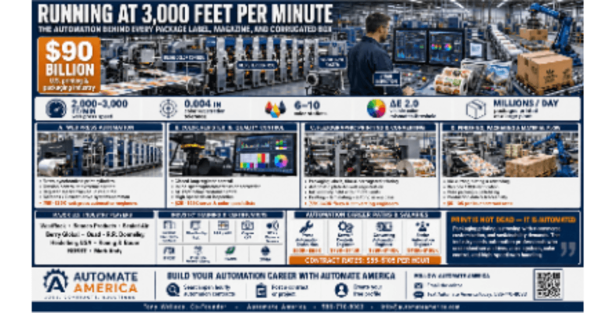 Automation and robotics in printing and commercial press manufacturing — skilled professionals at work