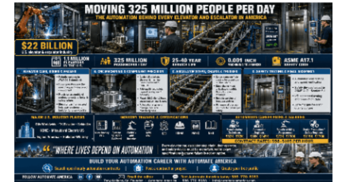 Automation and robotics in elevator and escalator manufacturing — skilled professionals at work