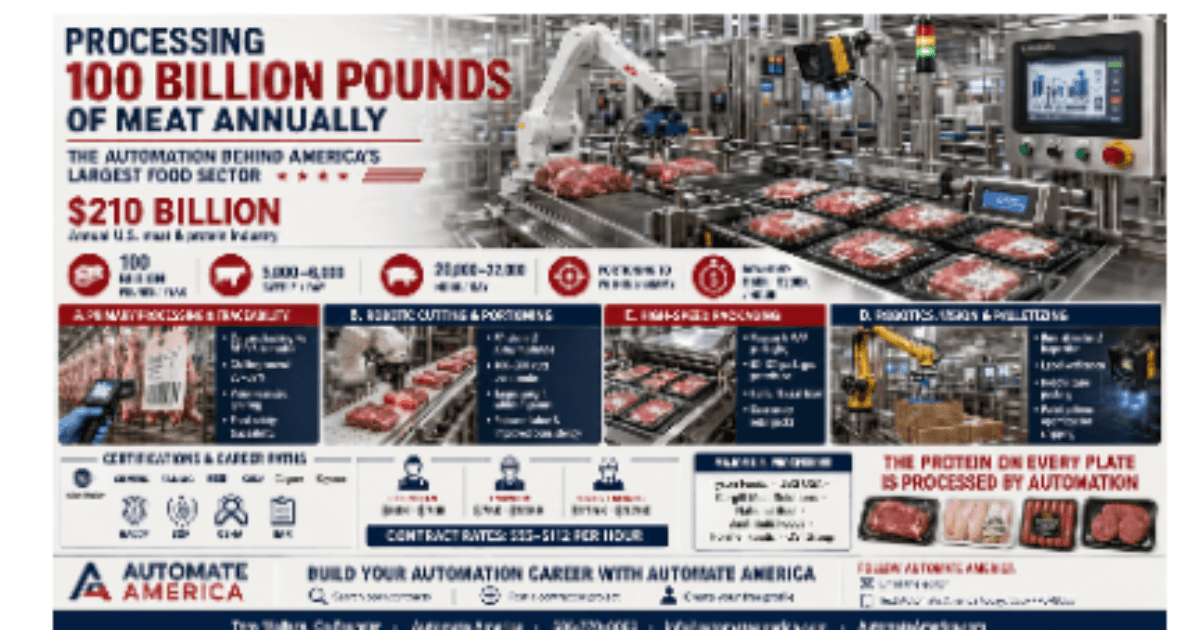 Automation and robotics in meat processing and protein manufacturing — skilled professionals at work