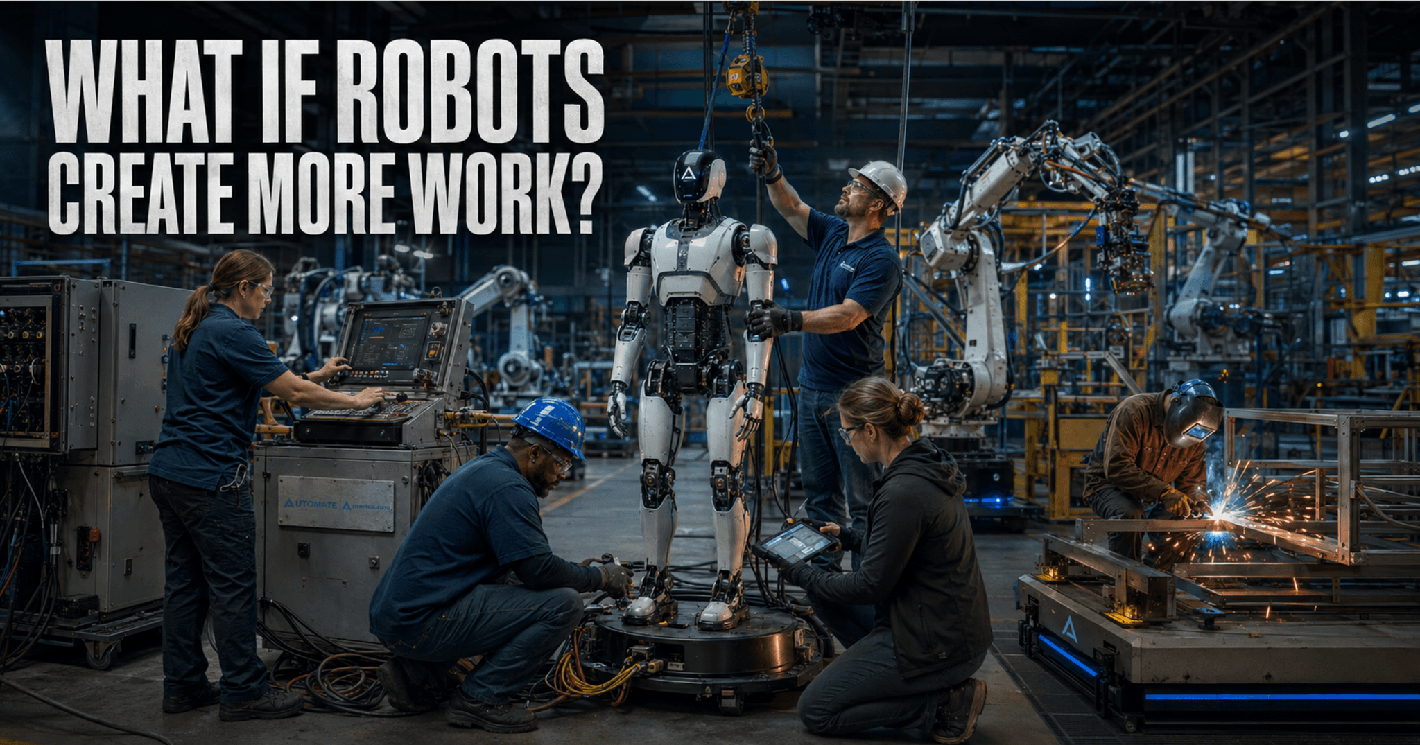 Skilled technicians integrating a humanoid robot into an automated US manufacturing line
