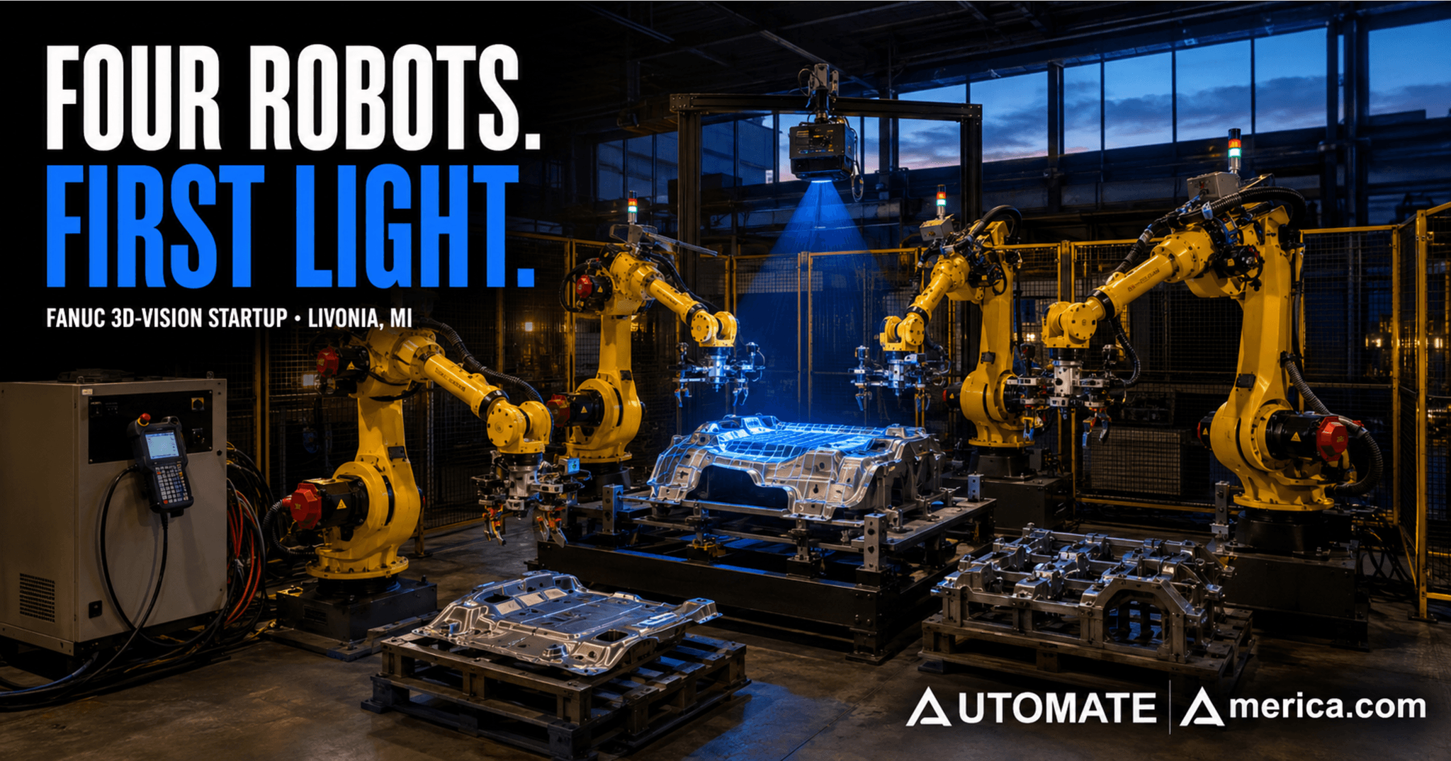 FANUC robot with end-of-arm tooling picking parts under 3D vision during startup in Livonia, Michigan