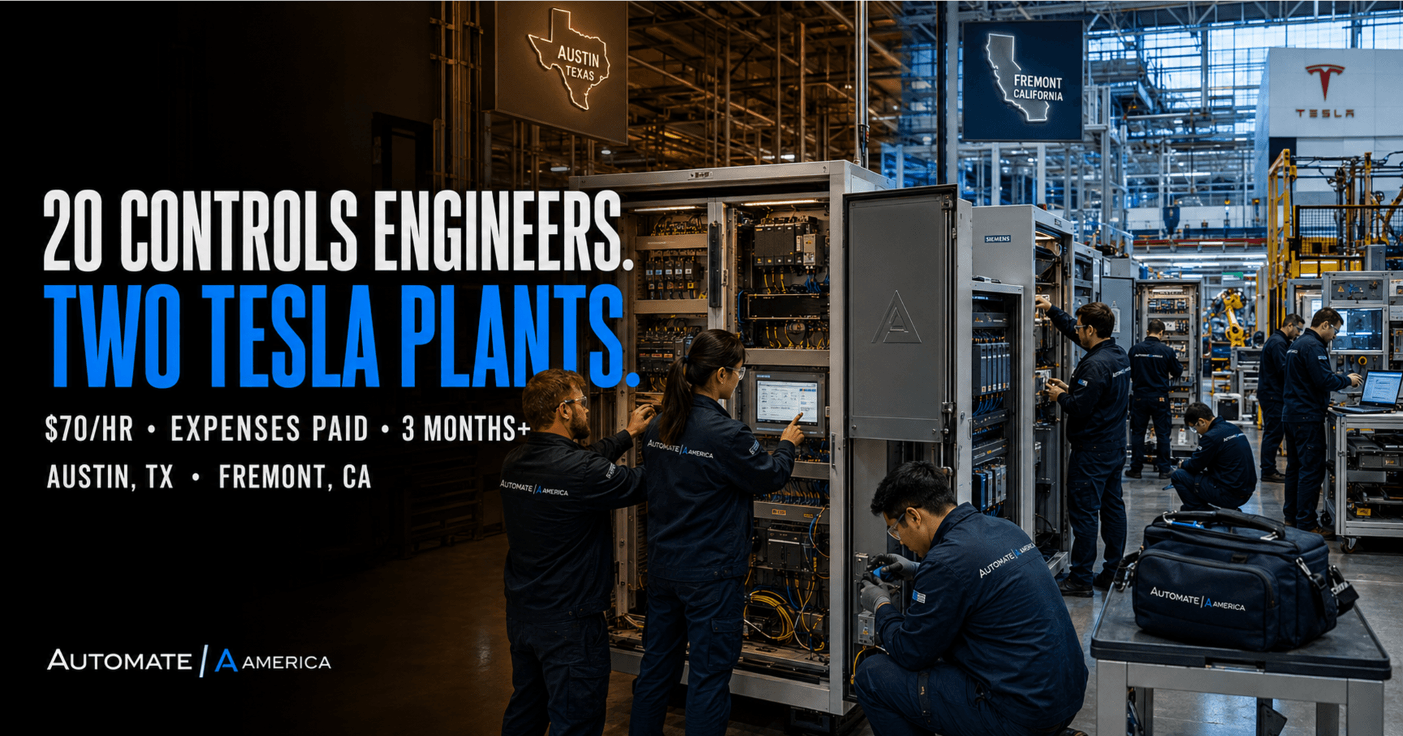 Twenty Openings, Two Coasts: Siemens Controls Engineers Wanted in Austin and Fremont