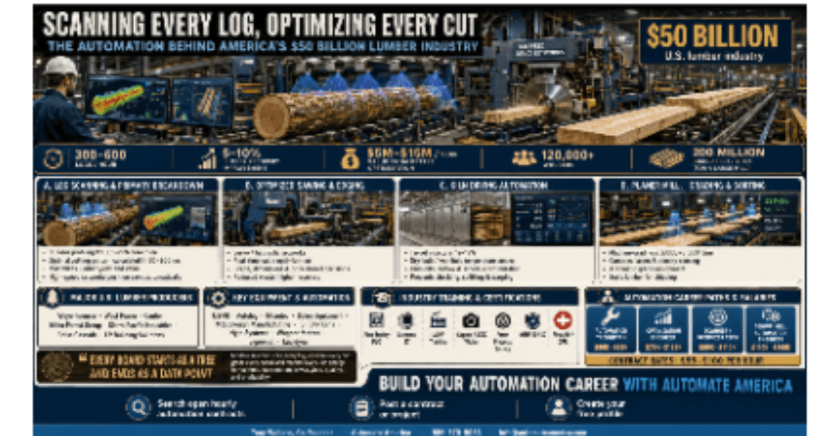 Automation and robotics in lumber and sawmill manufacturing — skilled professionals at work