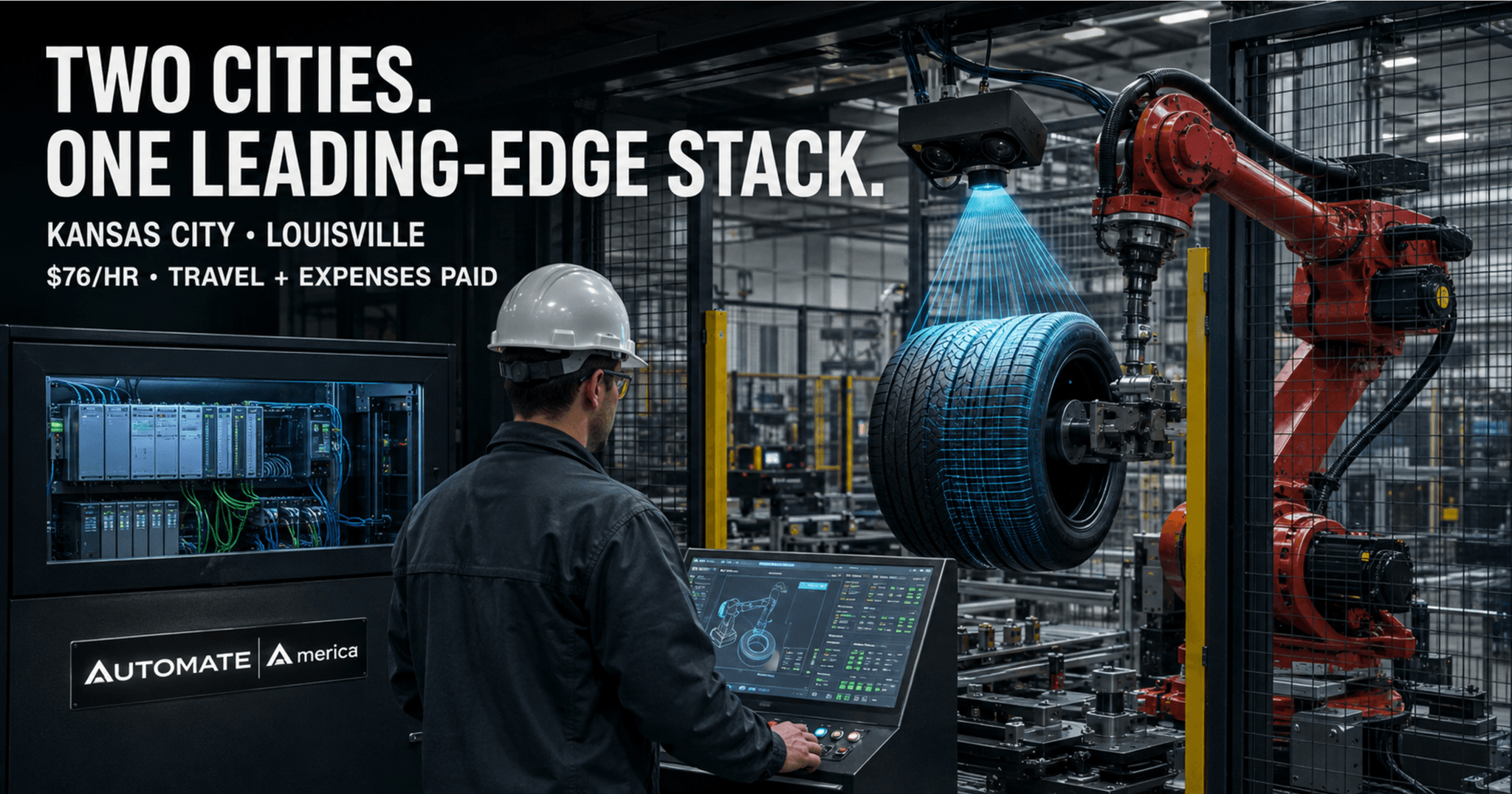 Controls engineer commissioning a machine-vision-driven automated tire manufacturing line