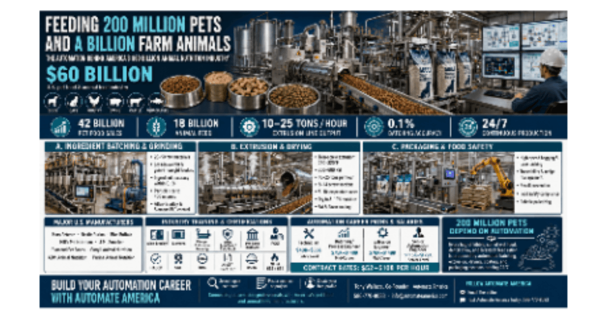 Automation and robotics in pet food and animal feed manufacturing — skilled professionals at work