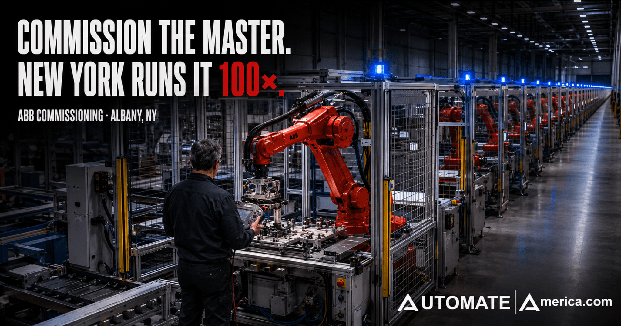 ABB pick-and-place robot being commissioned by a robot programmer in Albany, New York