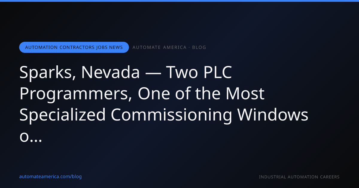 Sparks, Nevada — Two PLC Programmers, One of the Most Specialized Commissioning Windows of the Summer
