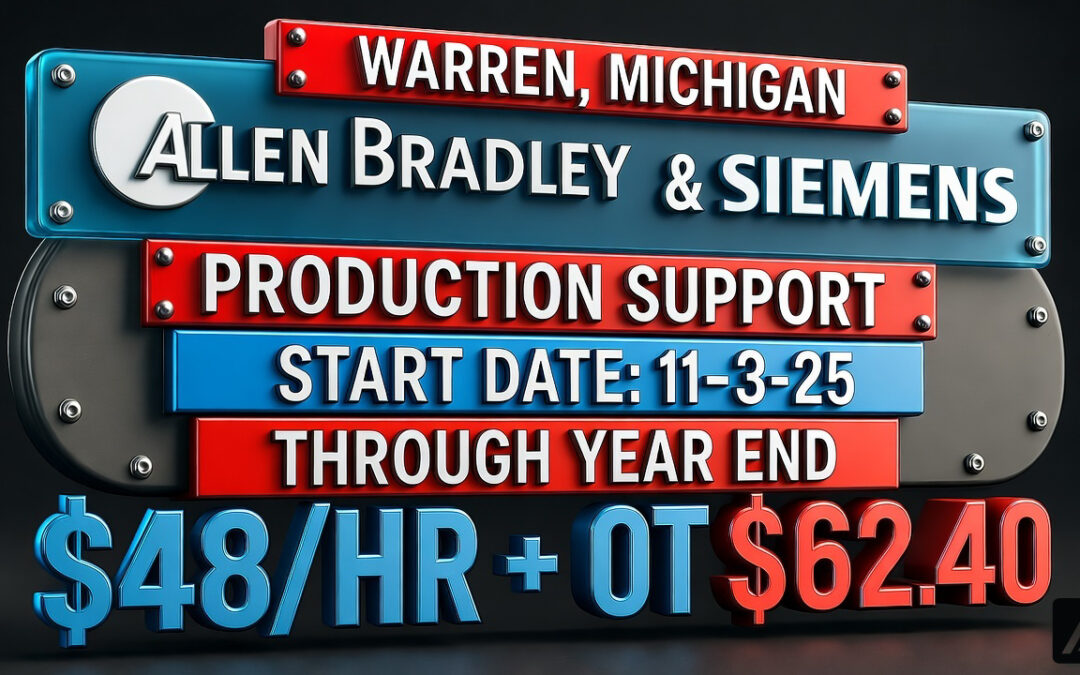 Controls Engineer Needed in Warren, Michigan: Allen Bradley and Siemens Production Support